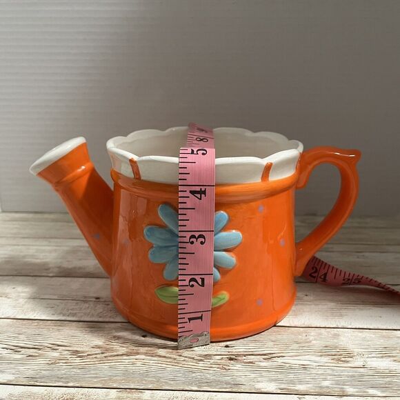 Ceramic Decorative Watering Can Pitcher Vase, Orange, Floral, Spring, Easter - Picture 10 of 10